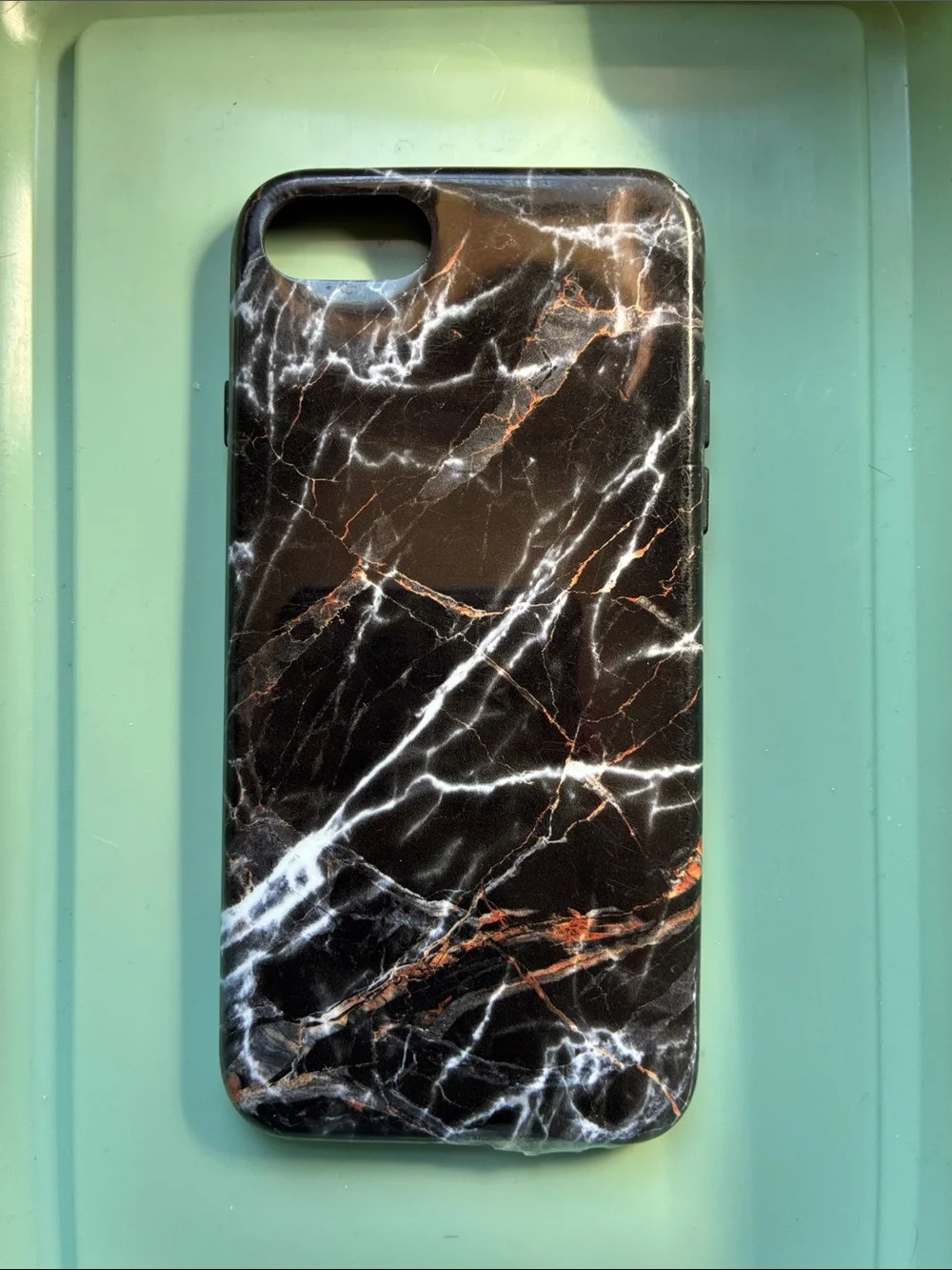 Black iPhone Case SE / 7 / 8 Marble Print White & Copper Veins